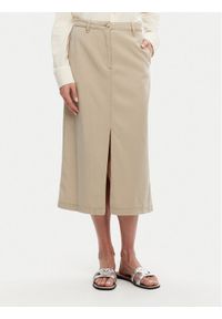 TOMMY HILFIGER - Tommy Hilfiger Spódnica midi WW0WW44726 Beżowy Regular Fit. Kolor: beżowy. Materiał: lyocell