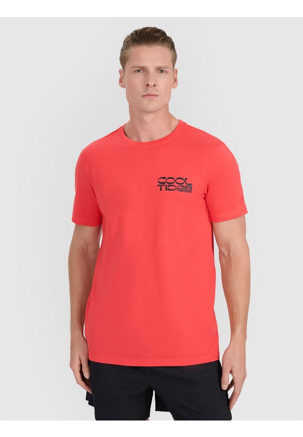 4f - 4F T-shirt regular z nadrukiem męski - czerwony XL. Okazja: na co dzień. Kolor: czerwony. Materiał: bawełna, jersey, dzianina. Wzór: nadruk. Styl: sportowy, casual, klasyczny