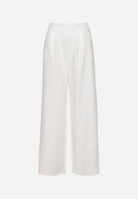 Born2be - Białe Eleganckie Spodnie z Szerokimi Nogawkami Kahinuni. Kolor: biały. Materiał: tkanina. Wzór: gładki. Styl: elegancki