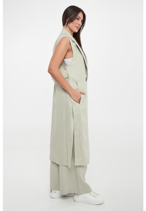 Armani Exchange - Kamizelka damska długa lniana ARMANI EXCHANGE. Materiał: len. Długość: długie