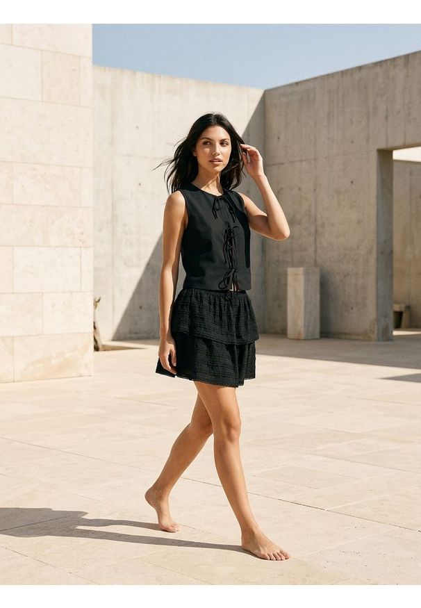 Sinsay - Spódnica midi z podwójną falbaną - czarny. Kolor: czarny