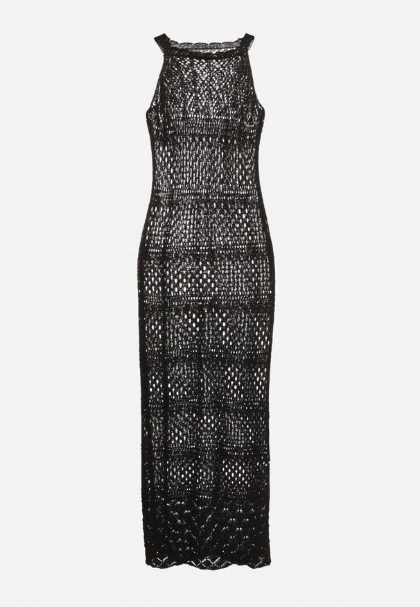 Born2be - Czarna Sukienka o Taliowanym Kroju z Ażurowej Dzianiny Tiamisse. Kolor: czarny. Materiał: dzianina. Wzór: ażurowy. Sezon: lato. Typ sukienki: oversize. Styl: elegancki