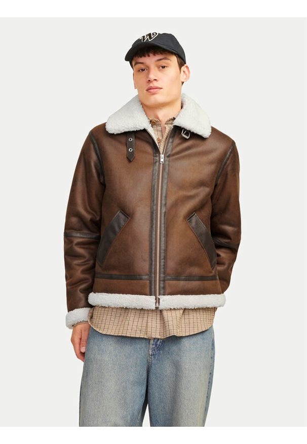 Jack & Jones Kurtka z imitacji skóry Cole Aviator 12261819 Brązowy Regular Fit. Kolor: brązowy. Materiał: skóra