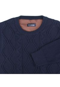 Sweter dla Mężczyzny - Lasota - Okrągły Dekolt, Granat. Kolor: niebieski. Materiał: wełna, akryl. Sezon: zima, jesień
