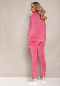Renee - Fuksjowy Komplet z Weluru Bluza i Spodnie Dresowe z Lampasami Blivia. Kolor: różowy. Materiał: dresówka, welur