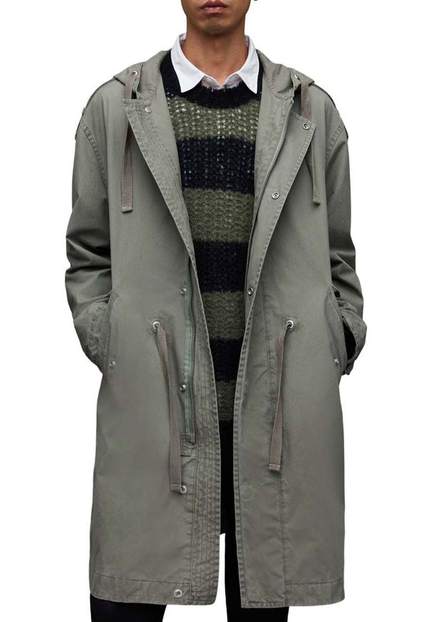 AllSaints płaszcz bawełniany Comiso kolor zielony przejściowy. Kolor: zielony. Materiał: bawełna