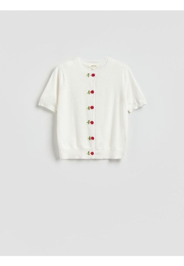 Reserved - Kardigan z ozdobnymi guzikami - biały. Kolor: biały. Materiał: dzianina, wiskoza