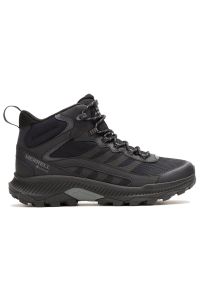 Buty męskie Merrell Speed Strike 2 Mid Gore-Tex J037817 - czarne. Zapięcie: sznurówki. Kolor: czarny. Materiał: skóra, syntetyk, guma. Szerokość cholewki: normalna. Technologia: Gore-Tex