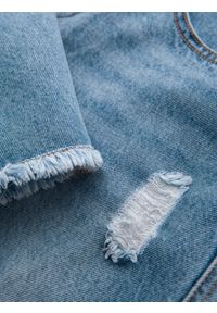 Ombre Clothing - Krótkie męskie spodenki jeansowe z przetarciami i dziurami – jasnoniebieskie V2 OM-SRDS-0157 - XXL. Okazja: na co dzień. Kolor: niebieski. Materiał: jeans. Długość: krótkie. Wzór: aplikacja. Sezon: lato. Styl: klasyczny, casual #7