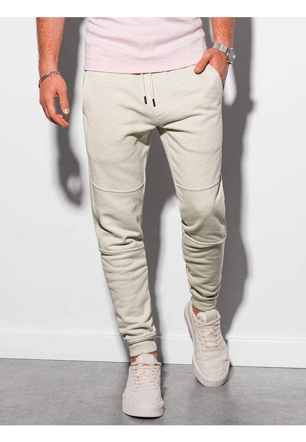 Ombre Clothing - Spodnie męskie dresowe joggery P987 - jasnoszare - XXL. Kolor: szary. Materiał: dresówka