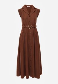 Renee - Brązowa Sukienka Koszulowa Bez Rękawów z Paskiem i Metaliczną Klamrą Thespiphia. Okazja: na co dzień. Kolor: brązowy. Długość rękawa: bez rękawów. Typ sukienki: koszulowe. Styl: casual, elegancki #8