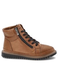 Brązowe Botki Artiker Wygodne Obuwie Damskie. Okazja: na co dzień. Zapięcie: sznurówki. Kolor: brązowy. Materiał: skóra, jeans. Styl: klasyczny, casual, elegancki #7