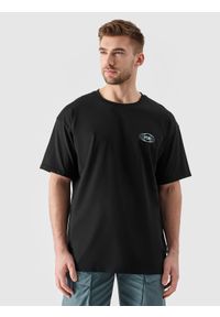 4f - 4F T-shirt oversize z nadrukiem męski - czarny S. Okazja: na co dzień. Kolor: czarny. Materiał: dzianina, bawełna, jersey. Długość rękawa: krótki rękaw. Długość: krótkie. Wzór: nadruk. Styl: klasyczny, sportowy, casual
