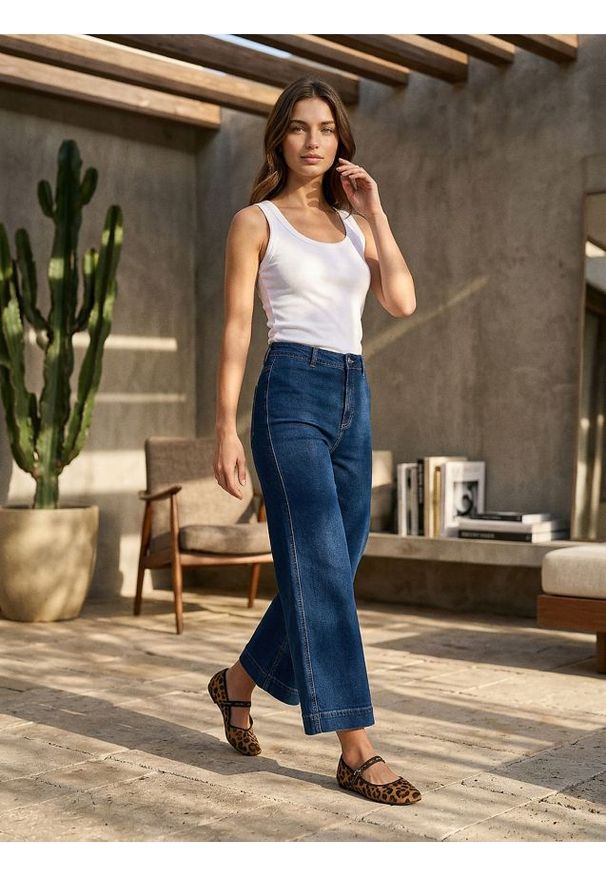 Sinsay - Jeansy culotte - niebieski. Kolor: niebieski