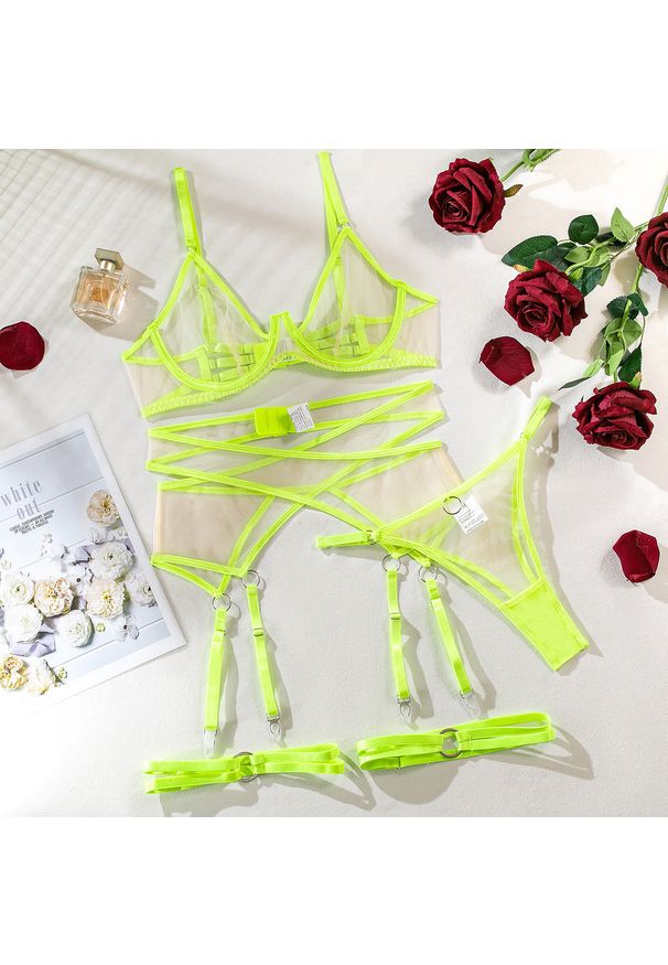 Intica - Komplet bielizny z regulowanymi detalami na romantyczne wieczory Marlen. Kolor: zielony. Materiał: materiał, skóra