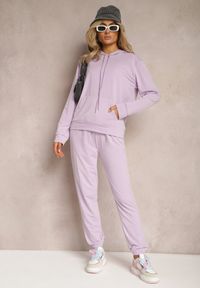 Renee - Fioletowy Klasyczny Komplet Dresowy z Bluzą Kangurką i Spodniami Typu Jogger Salevia. Kolor: fioletowy. Materiał: dresówka #5