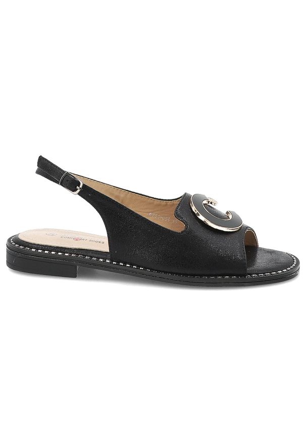 Czarne Sandały S.Barski Stylowe Płaskie Obuwie Damskie. Okazja: na co dzień. Zapięcie: pasek. Kolor: czarny. Wzór: aplikacja. Sezon: lato. Obcas: na obcasie. Styl: elegancki. Wysokość obcasa: niski