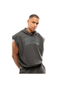 SIROKO - Męska bluza z kapturem bez rękawów Lifestyle Siroko IBZ Swish Gray. Typ kołnierza: kaptur. Kolor: szary. Materiał: dresówka, materiał. Długość rękawa: bez rękawów #1