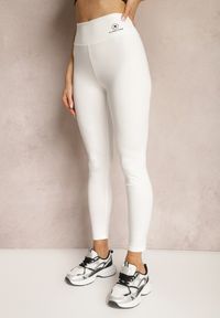 Renee - Białe Legginsy High Waist z Gumką w Pasie Cloen. Okazja: na co dzień, na spacer. Stan: podwyższony. Kolor: biały. Styl: klasyczny, casual