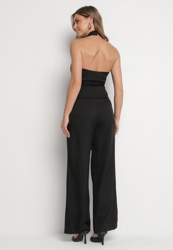 Born2be - Czarny Komplet Garniturowy Kamizelka na Szyję i Szerokie Spodnie Darelna. Kolor: czarny. Materiał: materiał