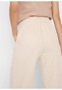 bonprix - Spodnie culotte z lnem, o regulowanej długości. Kolor: beżowy. Materiał: len #2