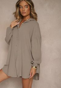 Renee - Beżowa Muślinowa Koszula z Bawełny Ateloria. Okazja: na co dzień. Kolor: beżowy. Materiał: bawełna. Styl: casual #4