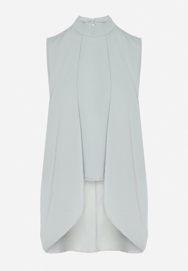 Born2be - Jasnozielona Asymetryczna Bluzka z Dłuższymi Bokami Fadeleira. Okazja: na co dzień. Typ kołnierza: kołnierzyk stójkowy. Kolor: zielony. Materiał: jeans. Długość: długie. Styl: elegancki, klasyczny, casual