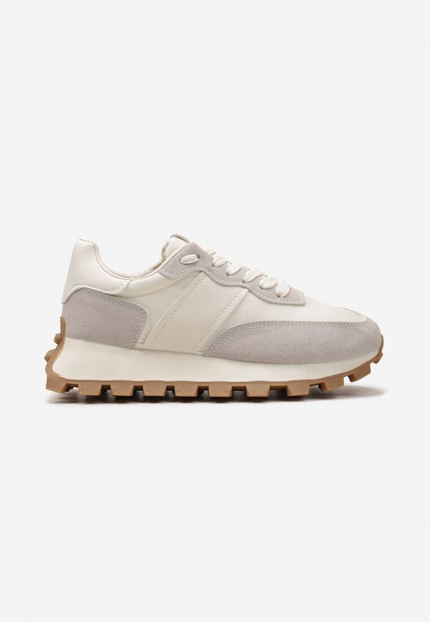 Born2be - Beżowe Sneakersy z Ekoskóry z Przeszyciami na Podeszwie z Protektorem Pomadia. Okazja: na co dzień. Kolor: beżowy. Szerokość cholewki: normalna. Wzór: aplikacja