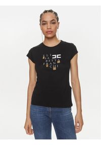 Elisabetta Franchi T-Shirt MA-008-41E2-V160 Czarny Regular Fit. Kolor: czarny