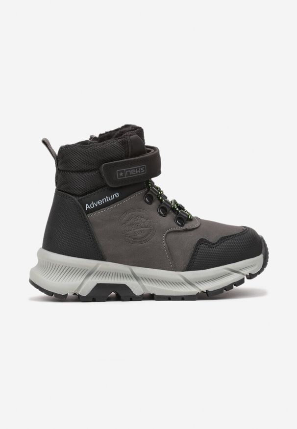 Born2be - Szare Botki w Trekkingowym Stylu Ocieplane Futrem Pinnelia. Okazja: na spacer. Zapięcie: rzepy. Kolor: szary. Materiał: futro. Sezon: zima. Styl: elegancki