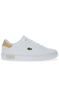 Buty Lacoste Powercourt 124 2 SUJ 747SUJ0012-2J8 - białe. Okazja: na co dzień. Zapięcie: sznurówki. Kolor: biały. Materiał: skóra, guma, syntetyk. Wzór: aplikacja