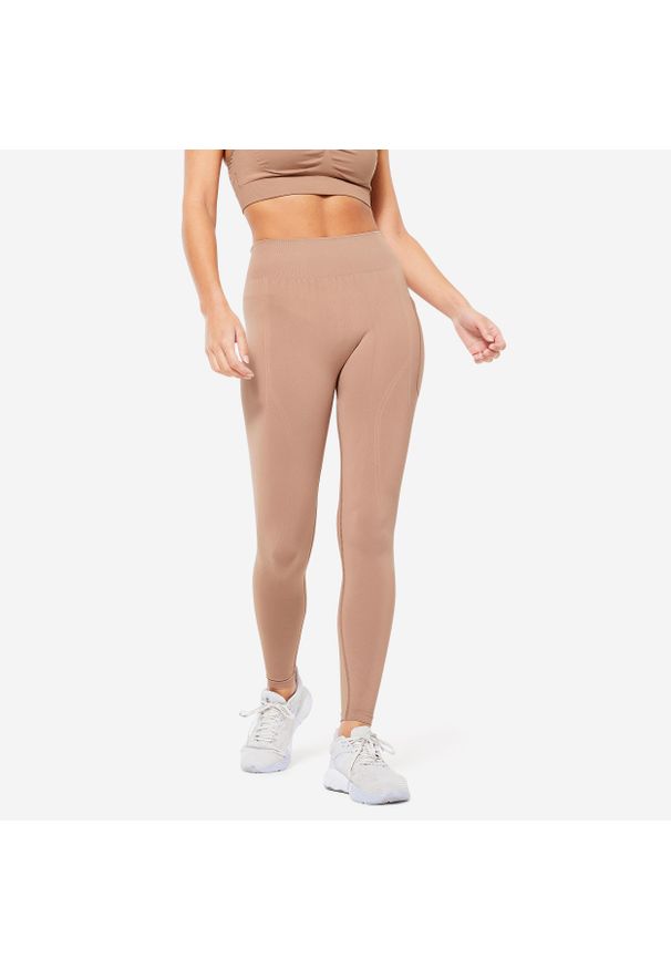 DOMYOS - Legginsy fitness damskie Domyos Push Up. Kolor: brązowy, różowy, wielokolorowy. Materiał: poliamid, elastan, materiał, poliester. Sport: fitness