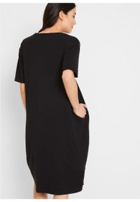 Sukienka bawełniana oversize, rękawy 1/2 bonprix czarny. Kolor: czarny. Materiał: bawełna. Typ sukienki: oversize #5