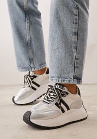 Born2be - Srebrne Sneakersy VICES w Stylu Streetwearowym na Grubej Podeszwie Ilinatea. Okazja: na co dzień. Kolor: srebrny. Materiał: jeans #1