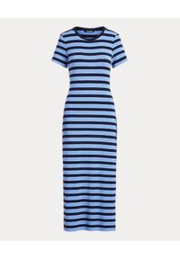 Lauren Ralph Lauren - LAUREN BY RALPH LAUREN - Błękitna sukienka w paski. Kolor: niebieski. Materiał: wiskoza. Wzór: paski. Typ sukienki: dopasowane