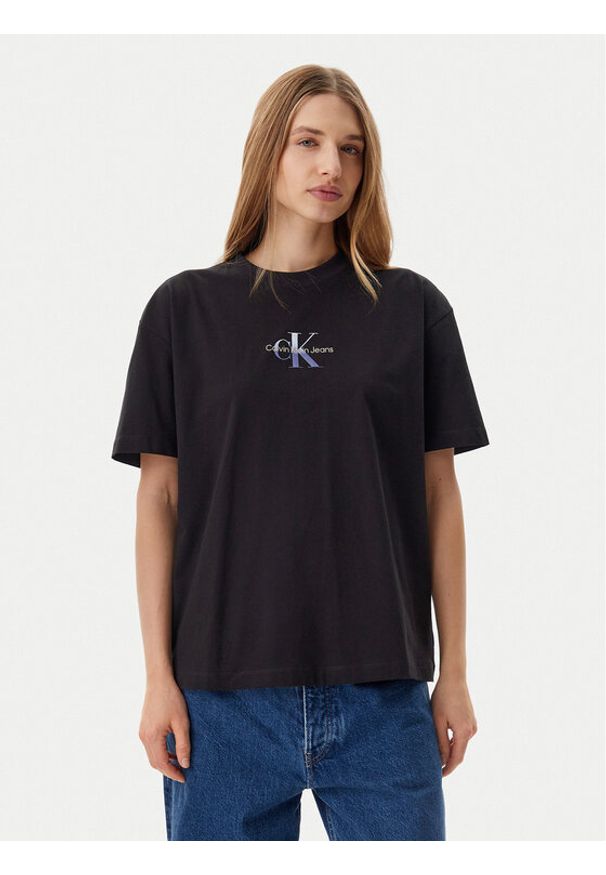 Calvin Klein Jeans T-Shirt Gradient Monologo J20J225521 Czarny Relaxed Fit. Kolor: czarny. Materiał: bawełna. Wzór: gradientowy