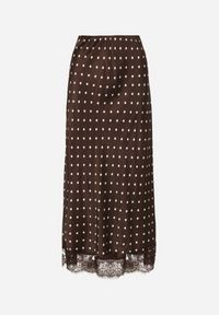 Born2be - Brązowa Wiskozowa Spódnica z Wysokim Stanem w Kropki z Koronką Monivesa. Okazja: na co dzień. Stan: podwyższony. Kolor: brązowy. Materiał: wiskoza, koronka. Wzór: kropki, koronka. Styl: casual, elegancki #6