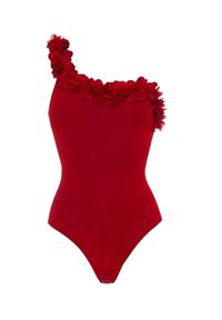 LA REVECHE - Strój kąpielowy Amira. Kolor: czerwony. Materiał: szyfon, tkanina. Wzór: aplikacja, kwiaty #3