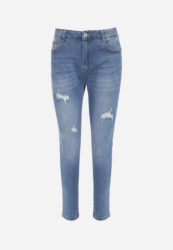 Born2be - Granatowe Elastyczne Jeansy Skinny Push Up z Przedarciami Egenna. Kolor: niebieski