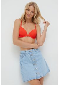 Calvin Klein Underwear biustonosz kolor czerwony gładki. Kolor: pomarańczowy. Rodzaj stanika: biustonosz z fiszbinami, odpinane ramiączka. Wzór: gładki #5