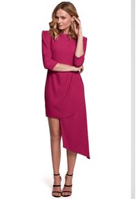 Sukienki.shop - Elegancka sukienka ołówkowa z asymetrycznym dołem śliwka. Typ sukienki: ołówkowe, asymetryczne. Styl: elegancki