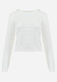 Born2be - Biały Klasyczny Sweter z Napami Tavai. Kolor: biały. Długość rękawa: długi rękaw. Długość: długie. Styl: klasyczny #7