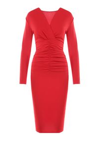 Born2be - Czerwona Sukienka Achaea. Kolor: czerwony. Typ sukienki: kopertowe. Styl: elegancki. Długość: midi