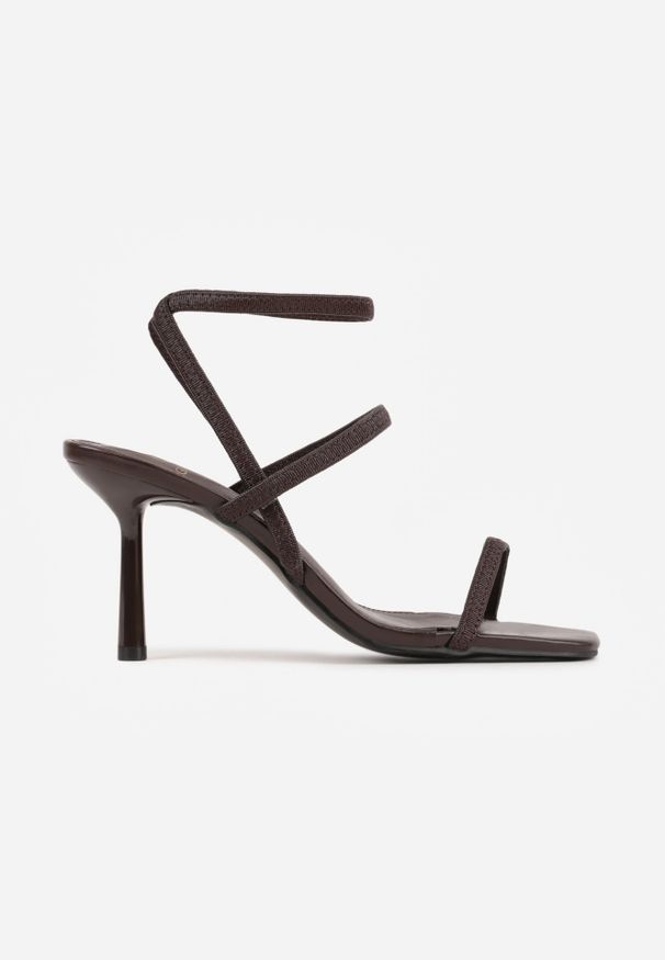 Renee - Brązowe Sandały na Szpilce z Dopasowującymi się do Stopy Paskami Usinrya. Zapięcie: pasek. Kolor: brązowy. Materiał: satyna. Wzór: paski. Obcas: na szpilce. Wysokość obcasa: średni