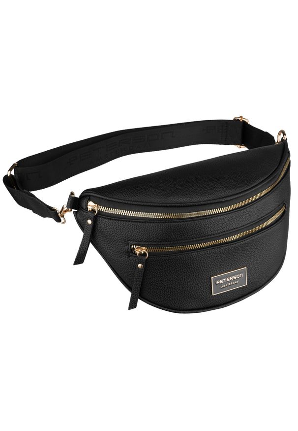 Saszetka damska czarna na ramię ze skóry ekologicznej mała listonoszka Peterson PTN JK6-01. Kolor: czarny. Materiał: skórzane. Rodzaj torebki: na ramię