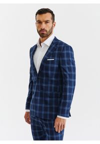 Pako Lorente - PAKO LORENTE – Granatowa marynarka garniturowa w niebieską kratę. Kolor: niebieski. Materiał: poliester, elastan, wiskoza #5