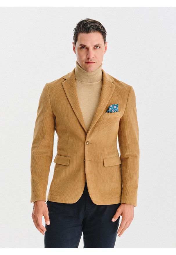 Pako Lorente - PAKO LORENTE - Beżowa sztruksowa marynarka męska. Okazja: na co dzień. Kolor: beżowy. Materiał: sztruks. Sezon: jesień. Styl: casual