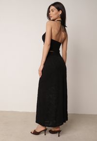 Born2be - Czarny Letni Komplet z Domieszką Wiskozy Bluzka z Wiązaniem z Tyłu i Spódnica Mairir. Kolor: czarny. Materiał: wiskoza #6