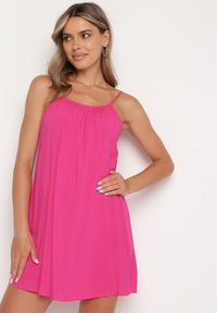 Born2be - Fuksjowa Wiskozowa Sukienka na Regulowanych Ramiączkach Ulantia. Okazja: na co dzień. Kolor: różowy. Materiał: wiskoza. Długość rękawa: na ramiączkach. Sezon: lato. Styl: casual, elegancki #6