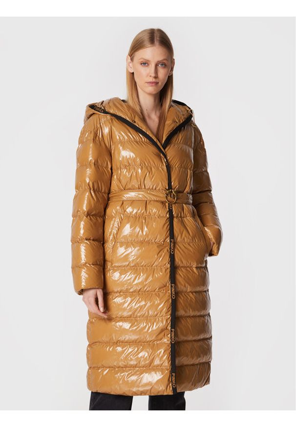 Pinko - PINKO Płaszcz zimowy Ida 1G18CY A00N Brązowy Regular Fit. Kolor: brązowy. Materiał: syntetyk. Sezon: zima